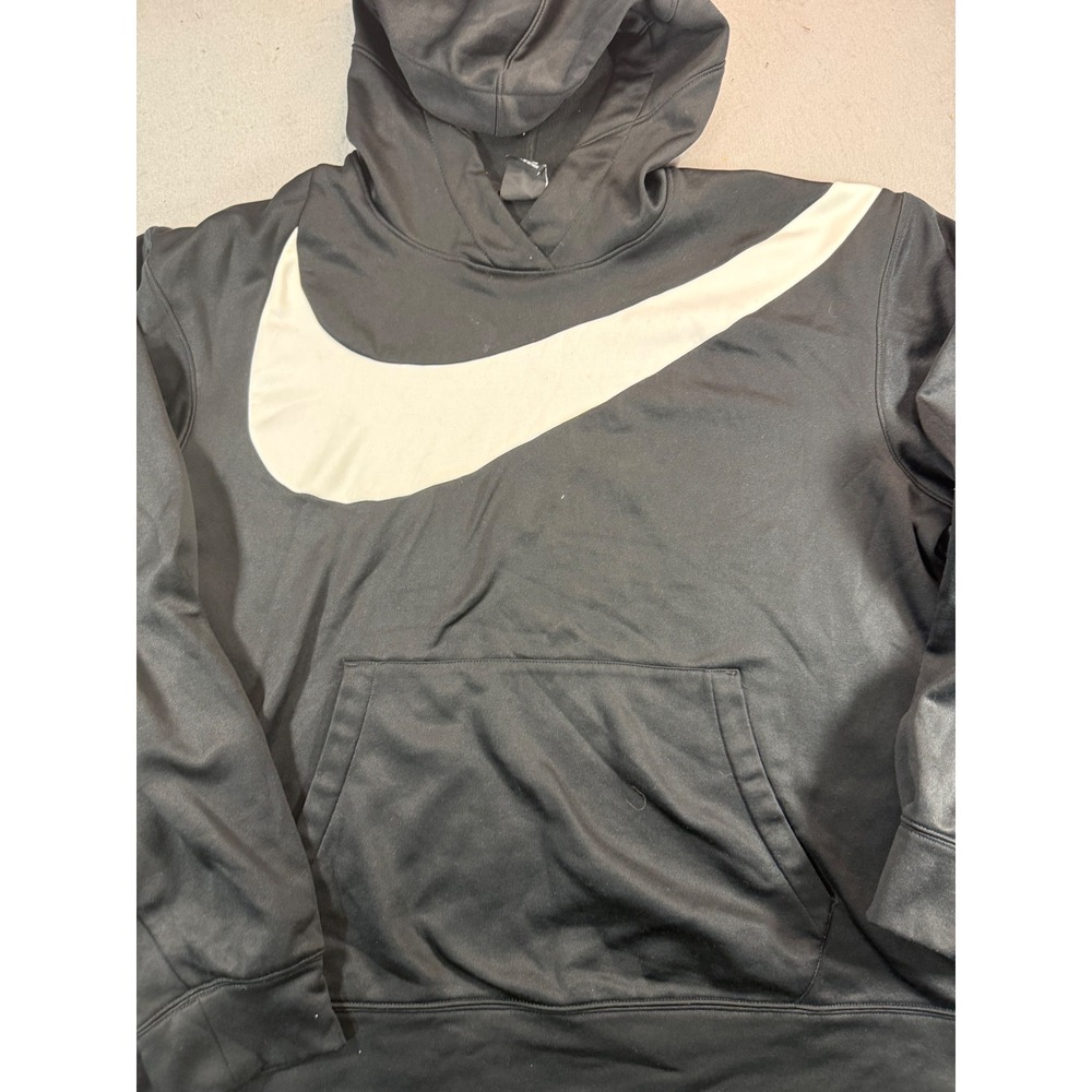 Nike Dri-FIT Mens Large Black Oversized Swoosh Graphic Hoodie Sweatshirt - Picture 3 of 7